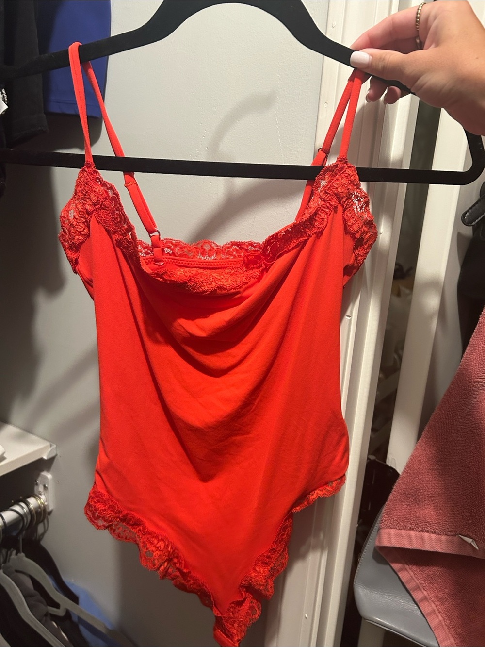 Suuksess Red Lace-Trim Bodysuit for Women